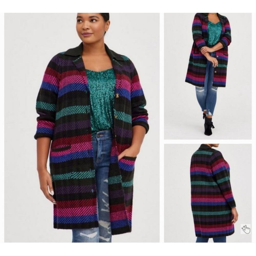 Torrid Women's Striped Collared Coatigan Sweater Size 2 Cozy Statement